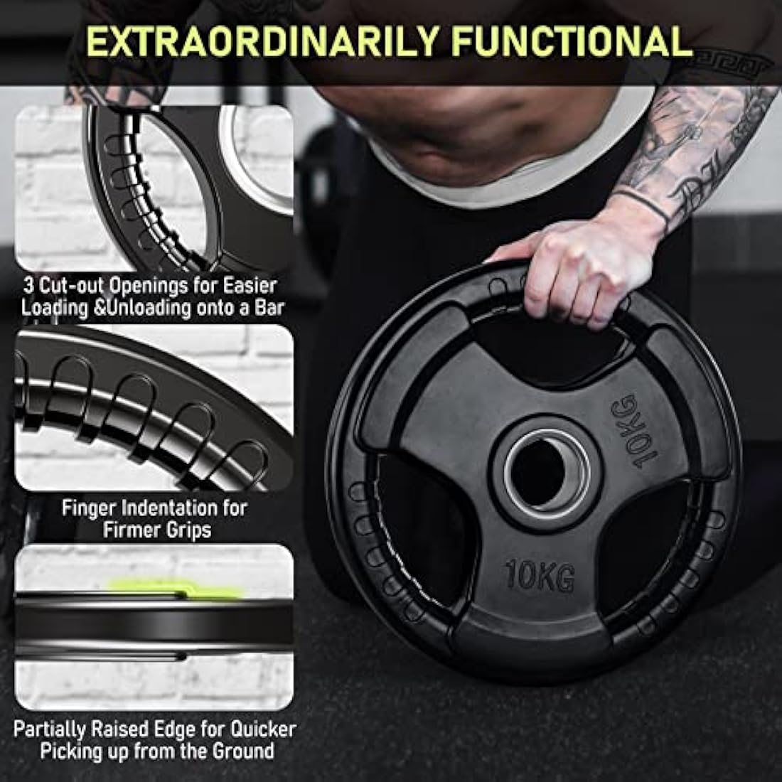 PhysKcal Olympic Weight Plates | Rubber Coated Cast Iron Tri-Grip Discs