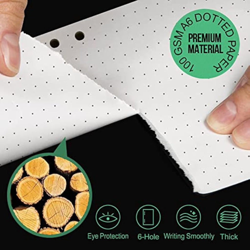 FANDAMEI A6 Dotted Paper Refills | 100 GSM 6-Hole Binder Inserts, 180 Sheets