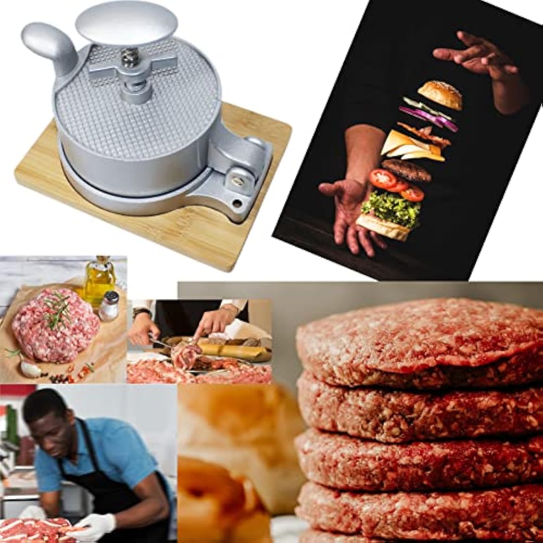 Laffeya Adjustable Spring Burger Press – Non-Stick Patty Maker with Wood Base