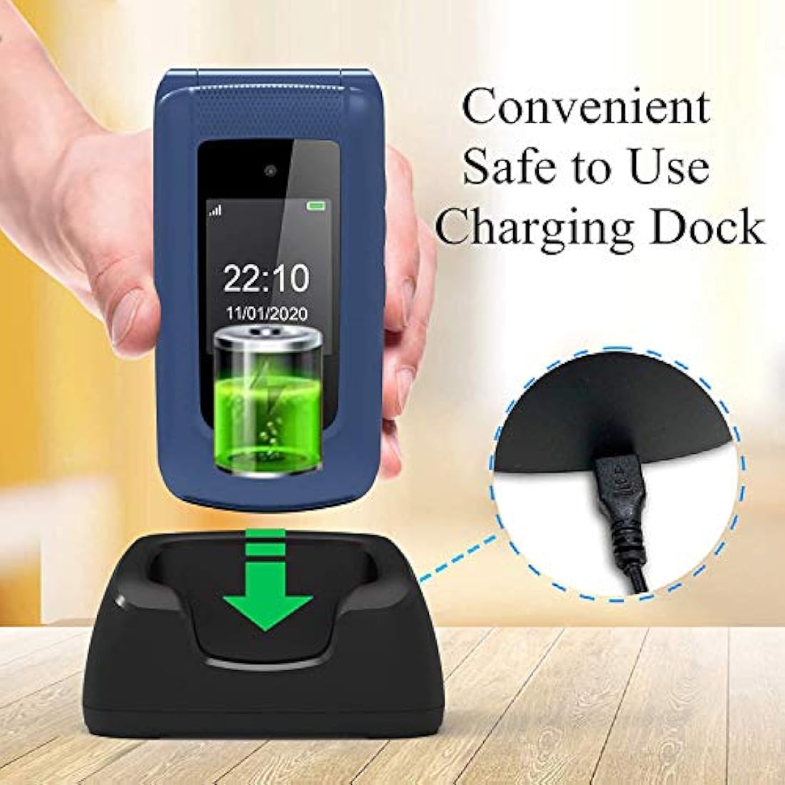 Uleway Senior Flip Phone – Big Button Unlocked Mobile with SOS & Dock (Blue)