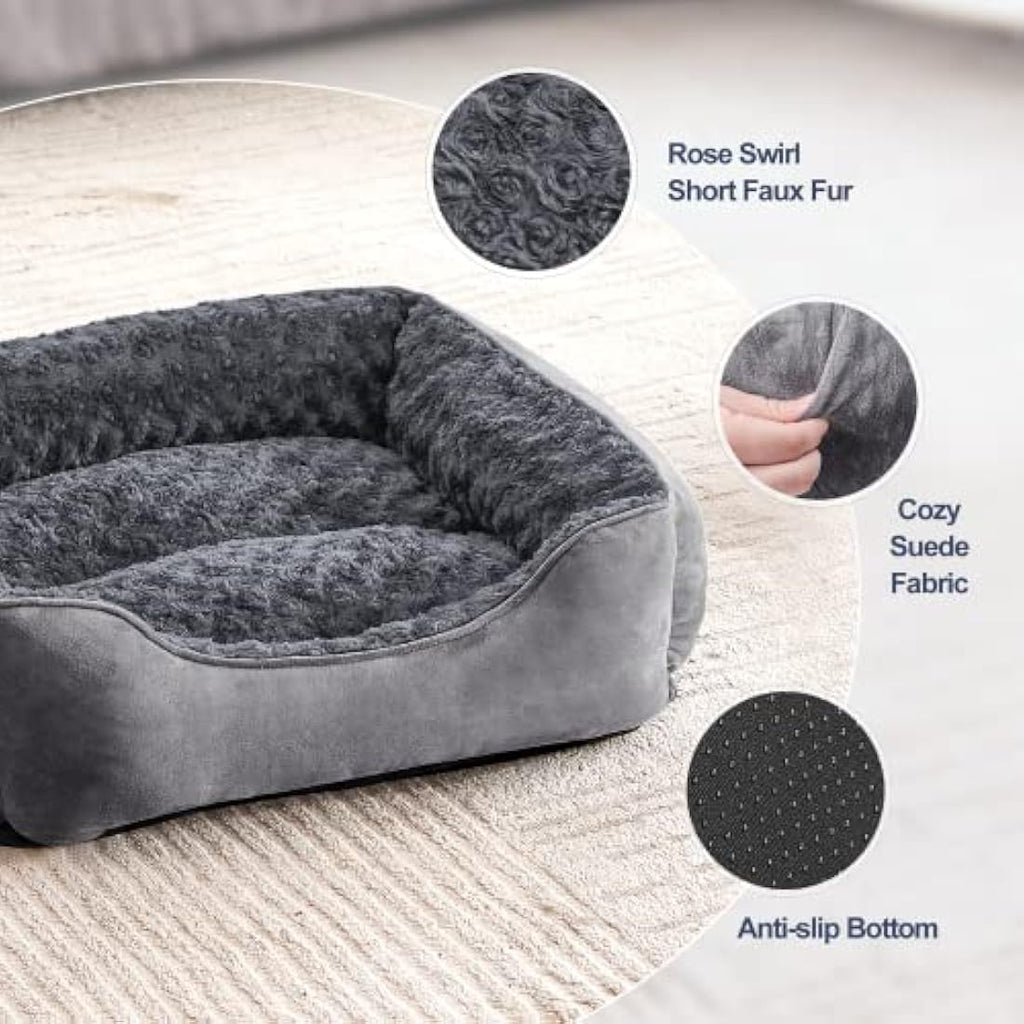 JOEJOY Calming Dog Bed – Washable Plush Anti-Anxiety Pet Mat, Grey