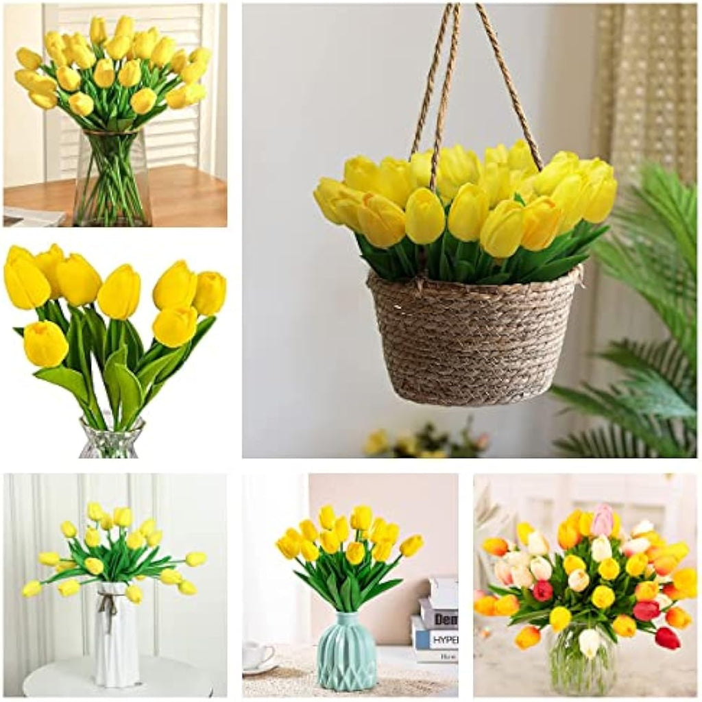 10 Pcs Real Touch Artificial Tulips – Yellow Latex Flowers