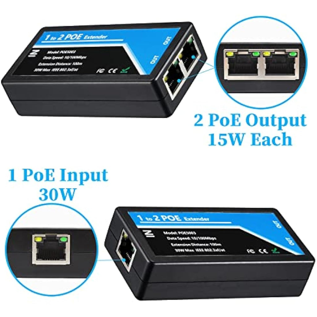 2-Port PoE Extender | 10/100Mbps IEEE 802.3af/at Repeater