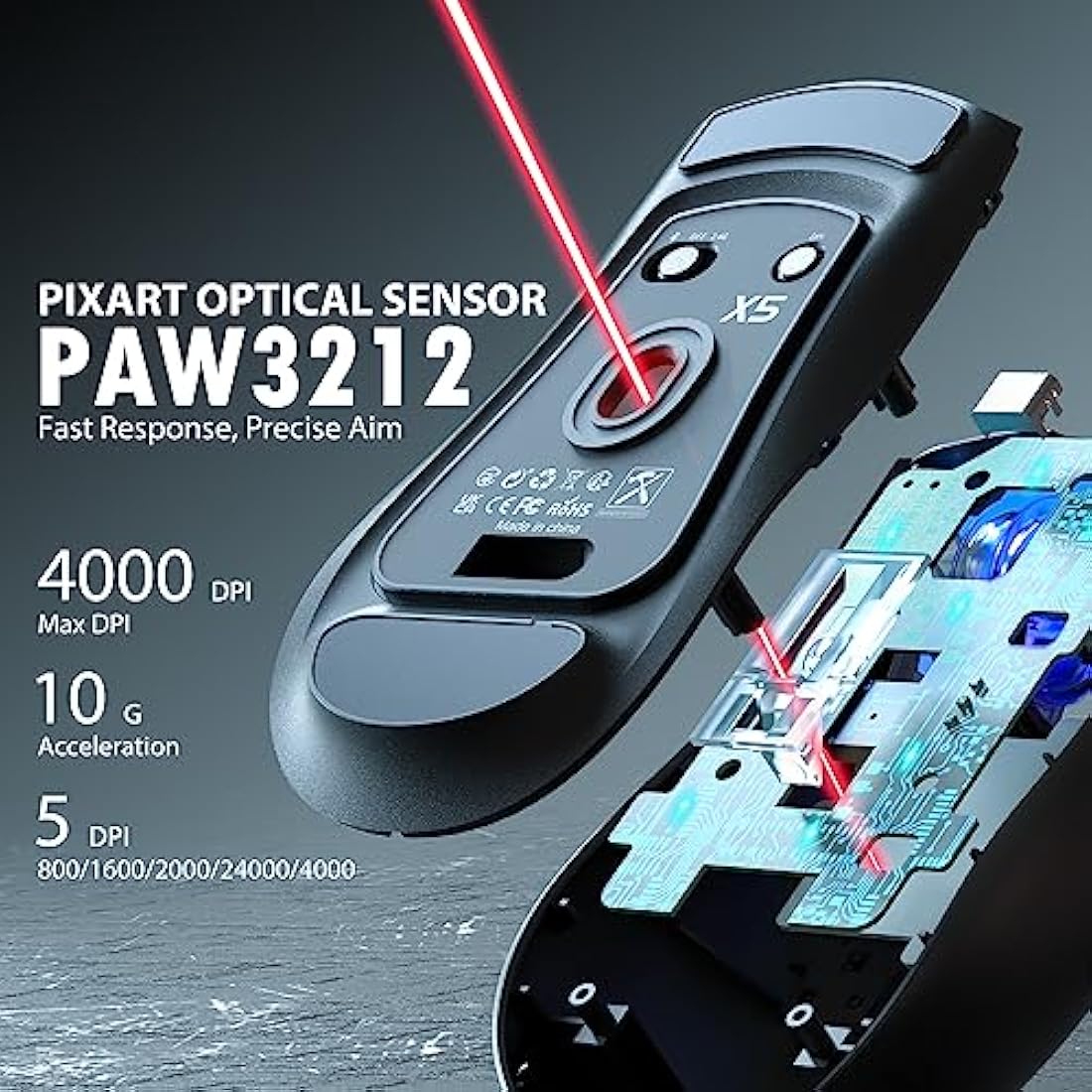 Attack Shark X5 GPRO Wireless Gaming Mouse – 49g Ultralight RGB Black