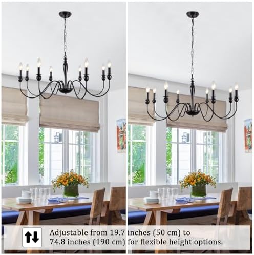 ASHUAQI Black 8-Light Farmhouse Chandelier | Vintage Candle Ceiling Light
