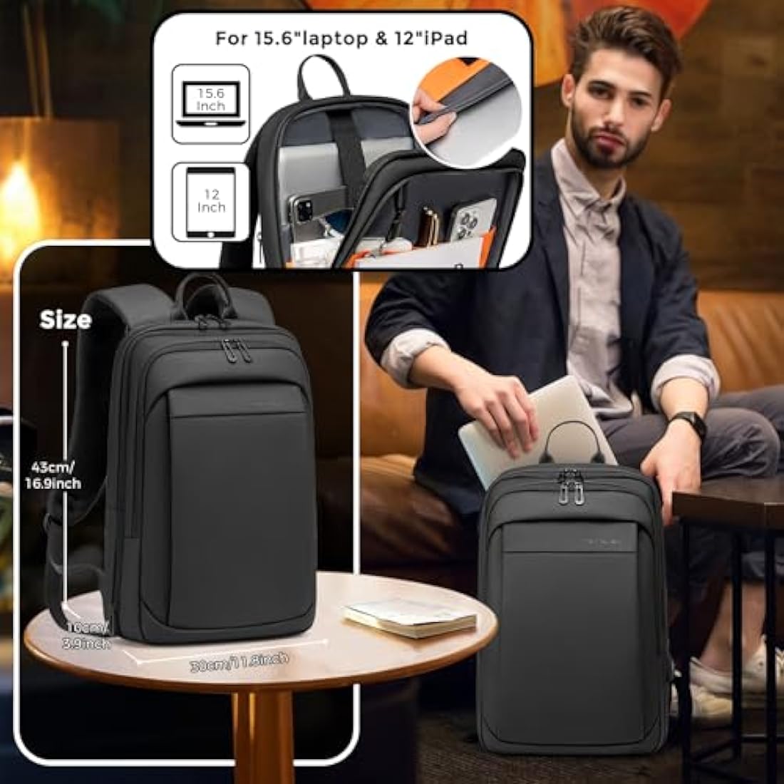 Fenruien 15.6 Inch Laptop Backpack | Waterproof Business Travel Bag