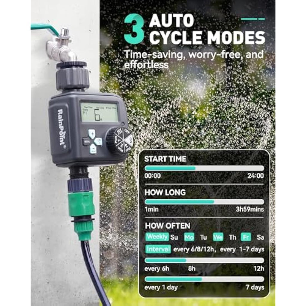 RAINPOINT Irrigation Timer | 3 Independent Programs & Rain Delay – Mint Green