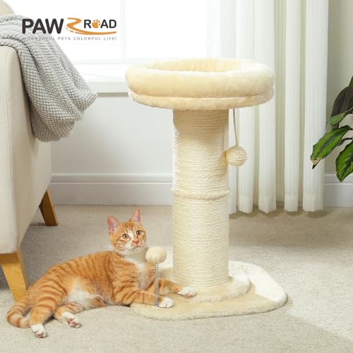 PAWZ Road Tall Cat Scratching Post with Plush Bed and Sisal Rope – Grey