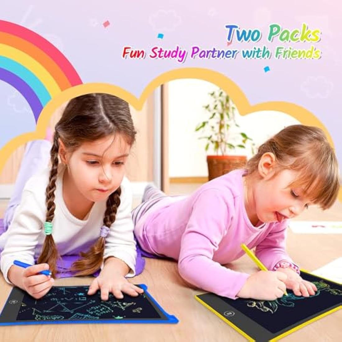 TECJOE 10 Inch LCD Writing Tablet 2-Pack | Colorful Doodle Board for Kids