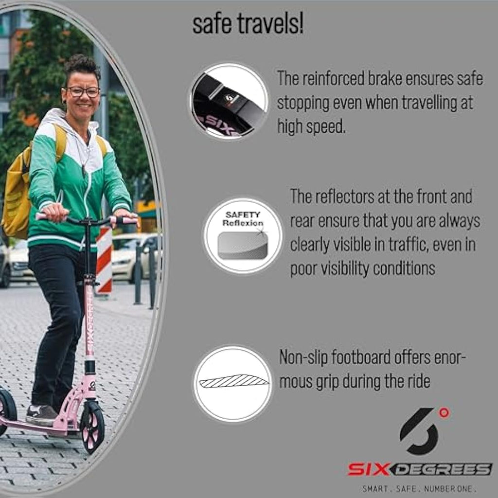 Six Degrees Junior Foldable Aluminum Scooter | Adjustable 180/145mm Wheels