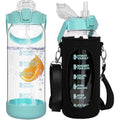 Seekua 2L Glass Water Bottle with Straw - Motivational Gym Bottle