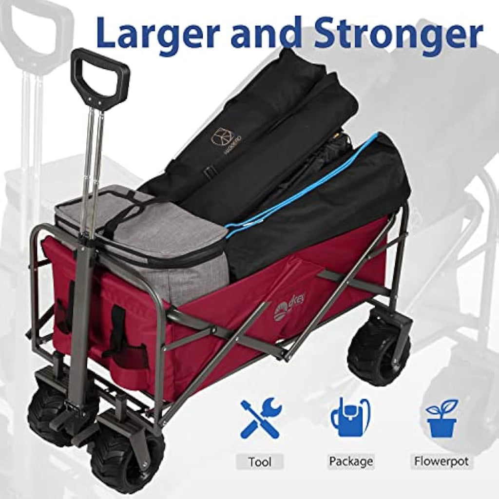 Sekey Heavy-Duty Folding Wagon | All-Terrain Beach Cart, 440lb Capacity