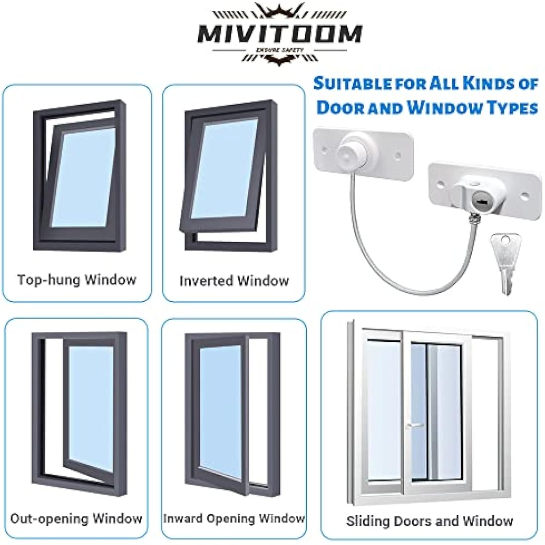 Jolof Store Window Restrictors – 4 Pack Child Safety Cable Locks for UPVC