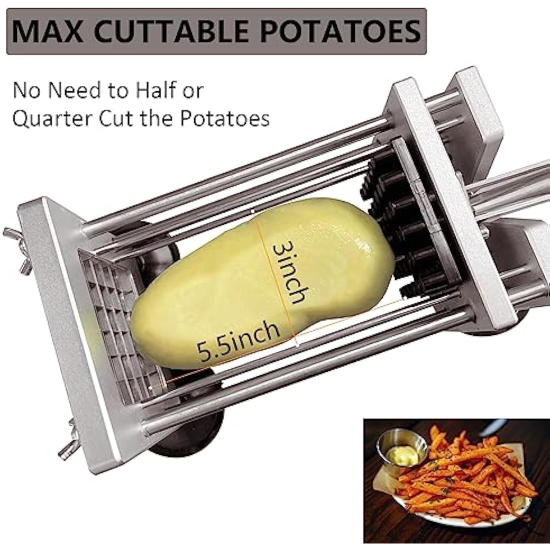 Jolof Store Stainless Steel French Fry Cutter with 2 Interchangeable Blades