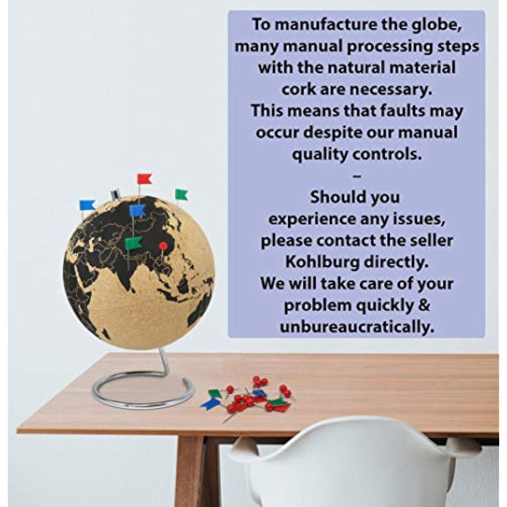 Jolof Store Cork Globe – Spinning 26cm Travel Map with 54 Pins