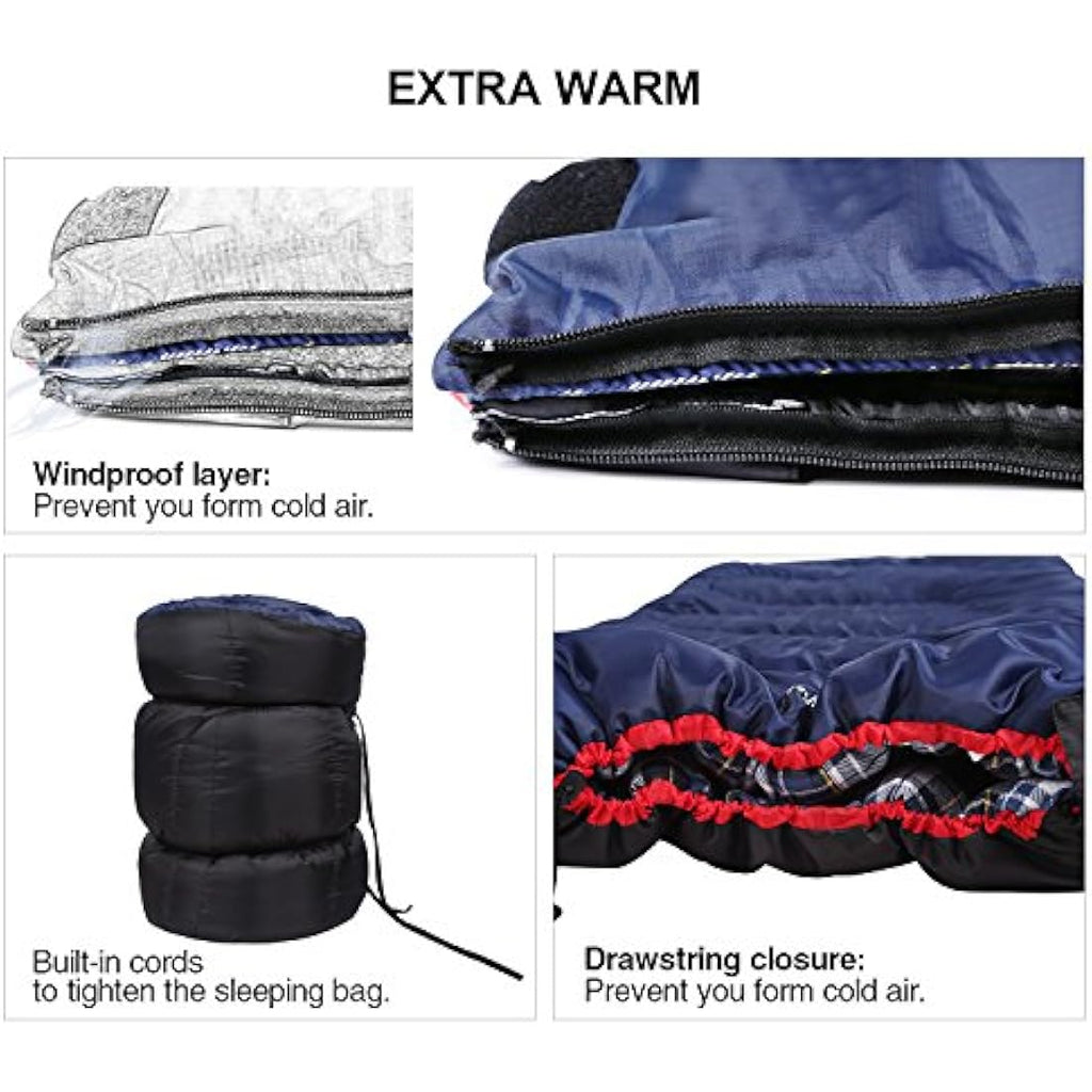 REDCAMP Cotton Flannel Sleeping Bag – 3-Season Warm Adult Envelope