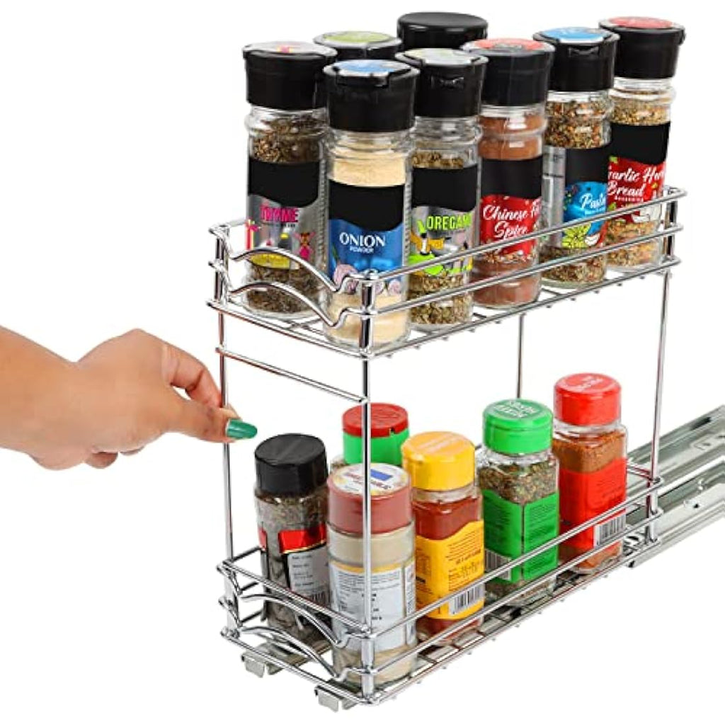 BELLE VOUS 2-Tier Pull Out Spice Rack – Heavy-Duty Sliding Kitchen Organiser