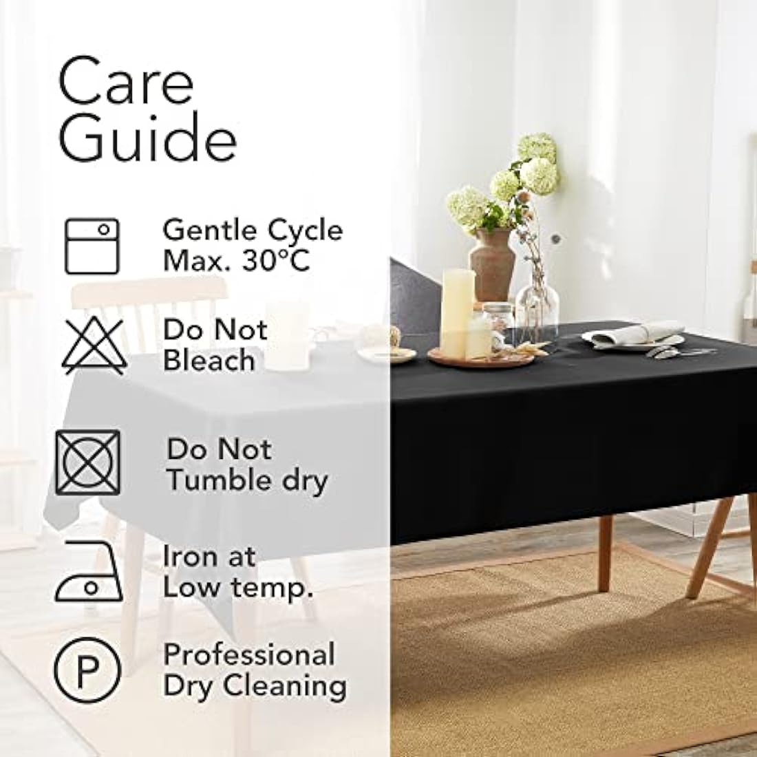 Deconovo Black Oxford Tablecloth | Waterproof & Wipeable Rectangle Cover