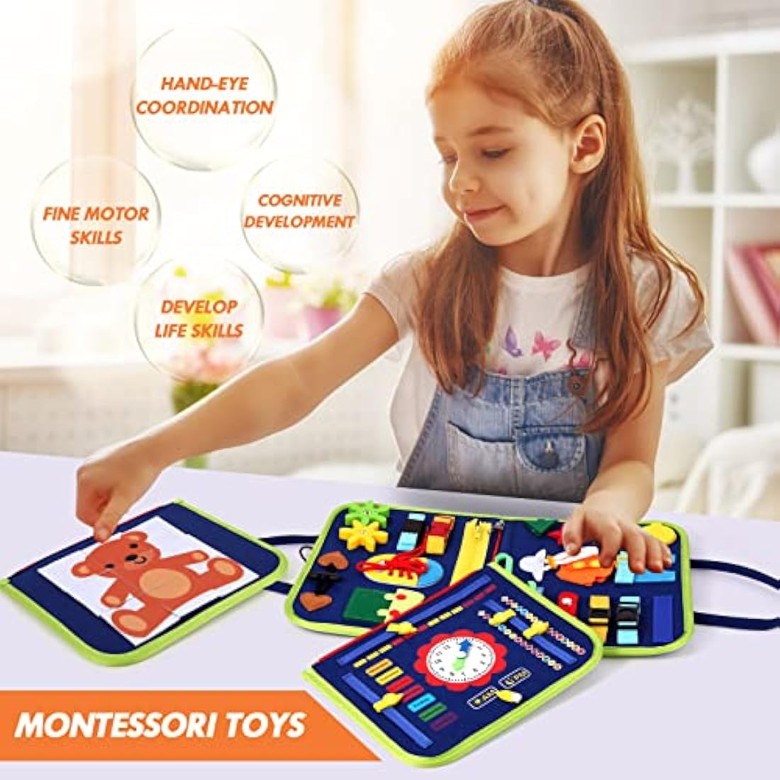 Hooku Montessori Busy Board – Toddler Sensory Travel Toy for Fine Motor Skills