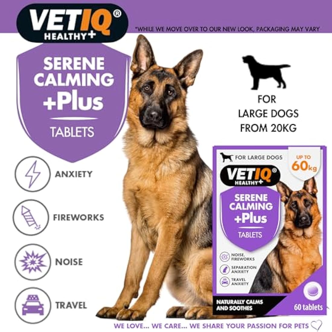 VETIQ Serene Calming Plus+ Tablets for Large Dogs | Anxiety Relief, 60ct