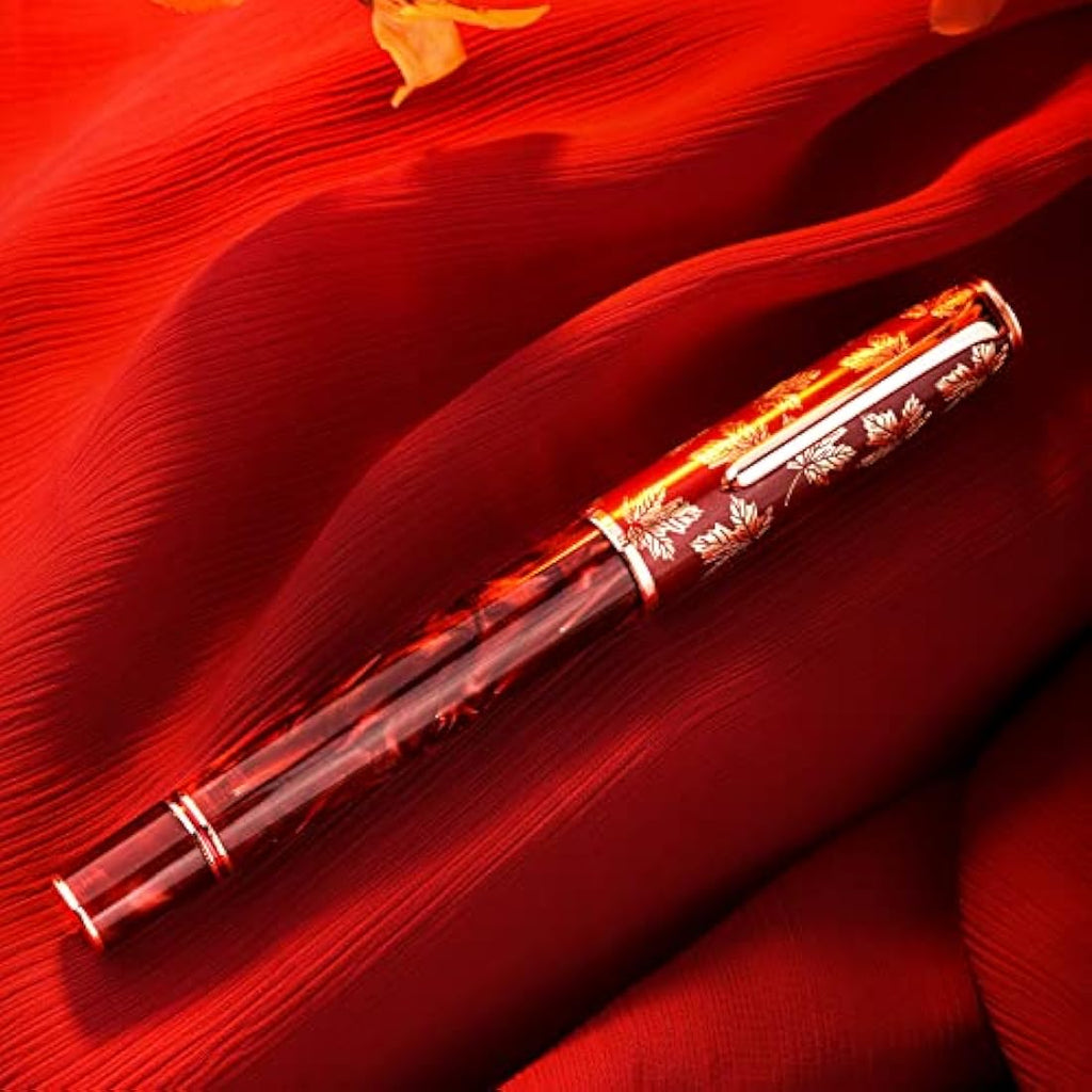 Hongdian N8 Red Acrylic Fountain Pen | Long Blade Fine Nib & Case