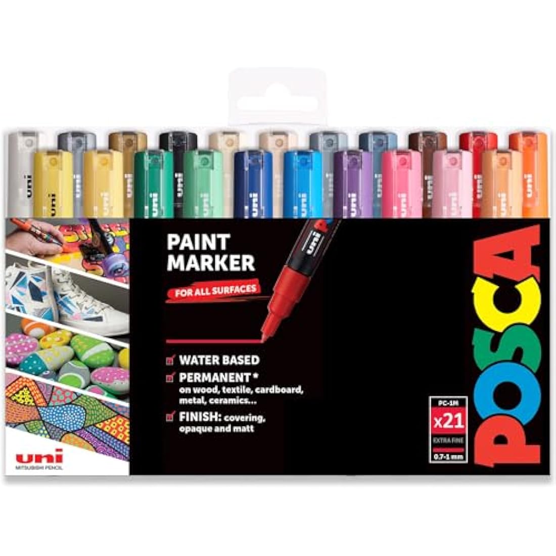 Posca PC-1M Paint Markers | Extra Fine 0.7-1.0mm | Set of 21 Colors