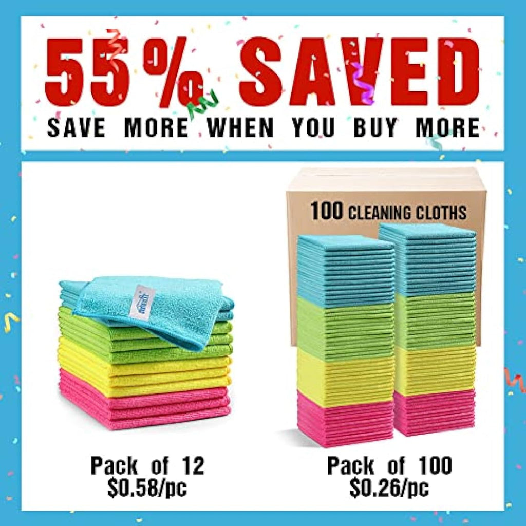HOMEXCEL Microfibre Cleaning Cloths – 100 Pack Lint-Free Rags, 29x29cm