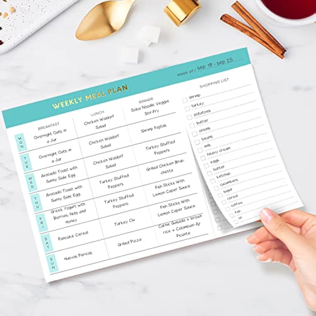 Sweetzer & Orange Weekly Meal Planner – Magnetic Grocery List Notepad, Teal