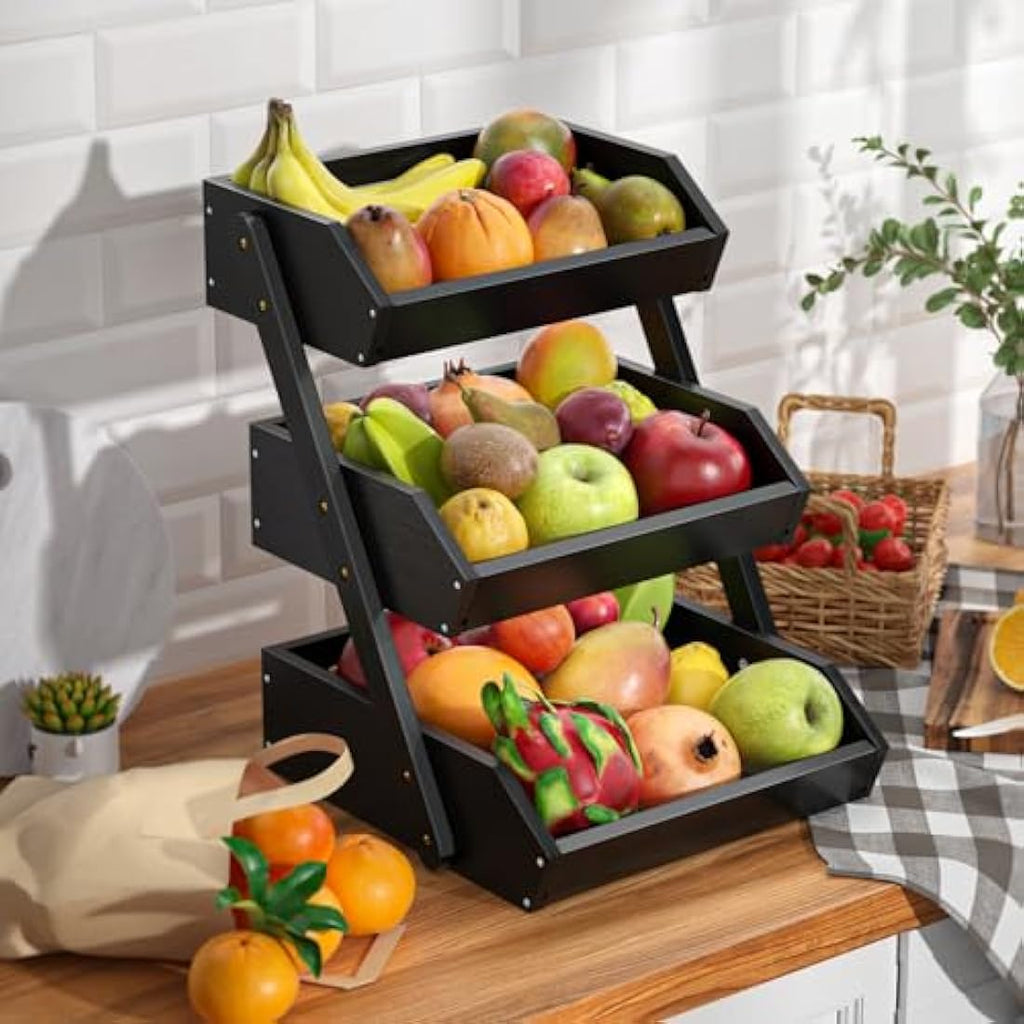 CALM COZY 3-Tier Bamboo Fruit Basket | Countertop Vegetable Storage Rack