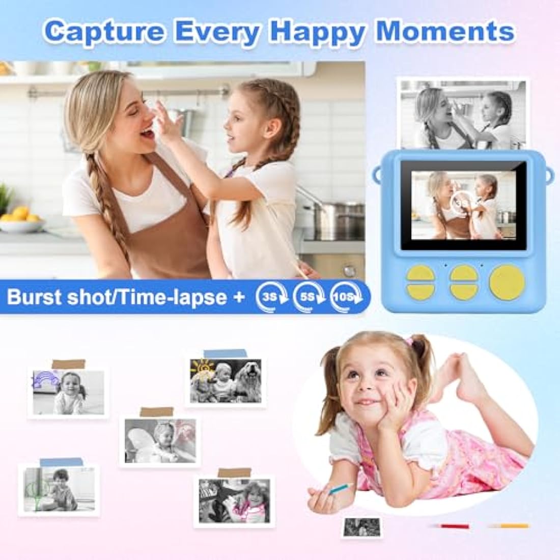 NICEWIN Kids Instant Print Camera - 1080P HD Digital Toy with 32GB Card