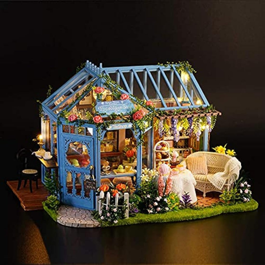 Cuteroom DIY Miniature Dollhouse Kit | Rose Garden Wooden Tea House