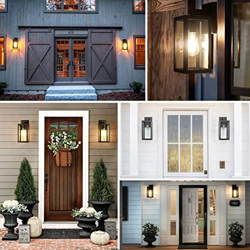 BRIMMEL Outdoor Wall Lights – Matte Black Aluminum Porch Lantern, 2-Pack