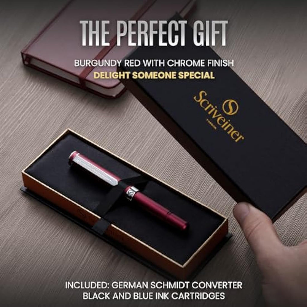 Scriveiner Luxury EDC Fountain Pen – Fine Schmidt Nib, Matt Red Aluminum