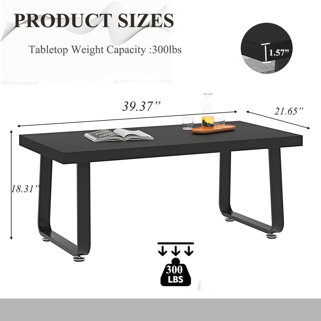 HSH Black Oak Coffee Table, 55D×100W×46.5H cm, Rustic Industrial Wooden Coffee Table for Living Room Bedroom Office - image 2