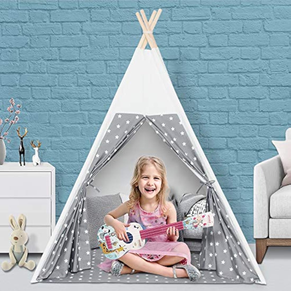 Wilwolfer Kids Teepee Tent | Grey Canvas Play Tent for Indoor & Outdoor