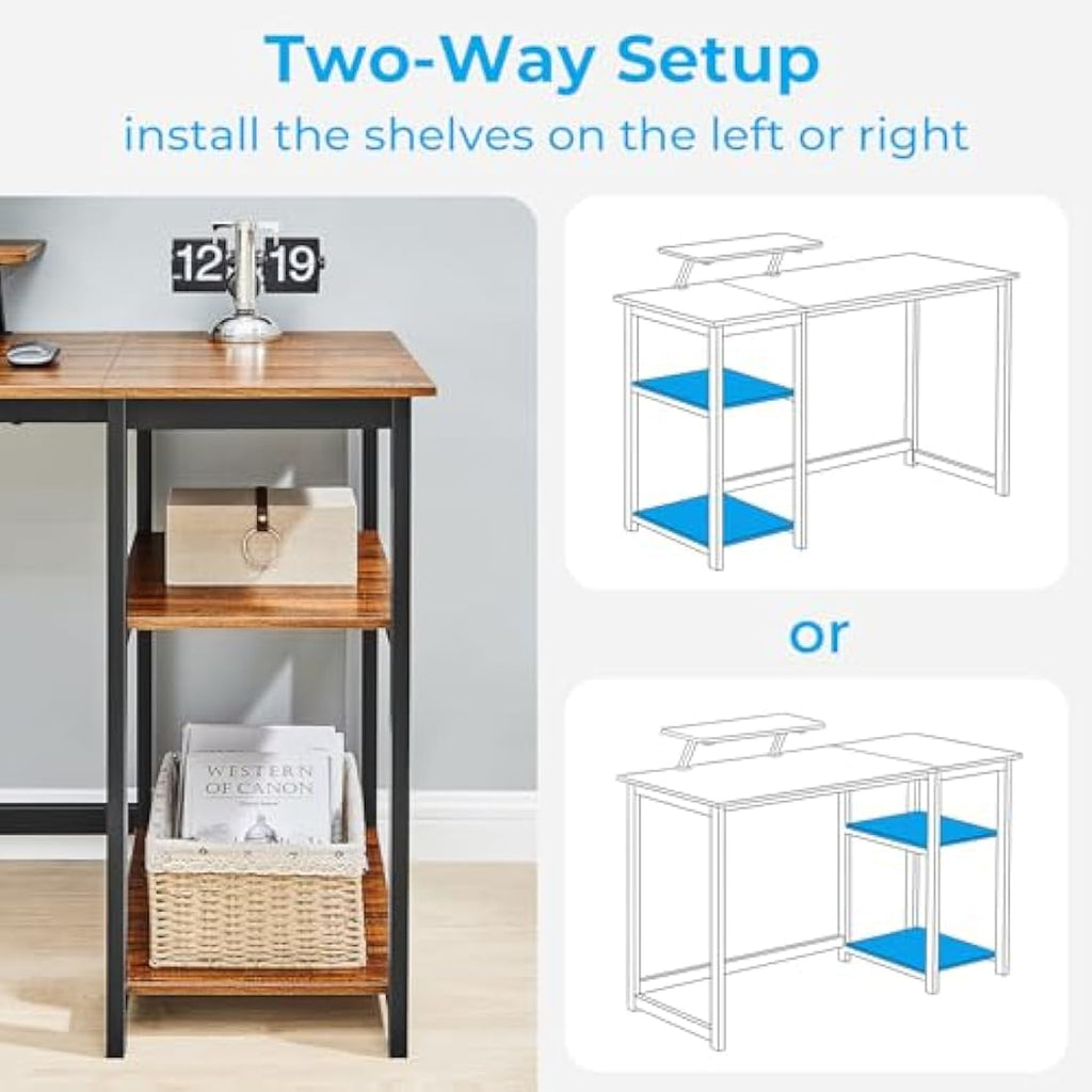 Jolof Store Computer Desk with Monitor Stand and Shelves – Brown