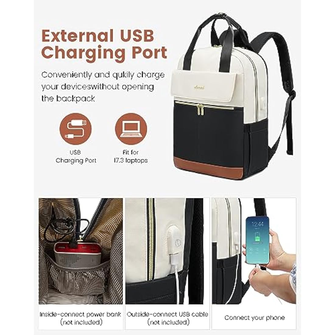 LOVEVOOK 17.3 Inch Laptop Backpack for Women | USB Charging Travel Bag