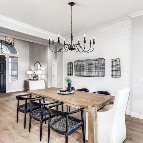 ASHUAQI Black 8-Light Farmhouse Chandelier | Vintage Candle Ceiling Light