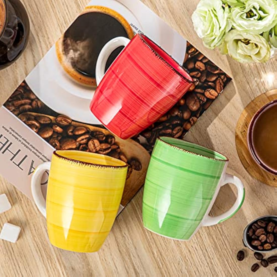 vancasso Bonita Stoneware Coffee Mugs - Set of 6 Colorful 360ml Tea Cups