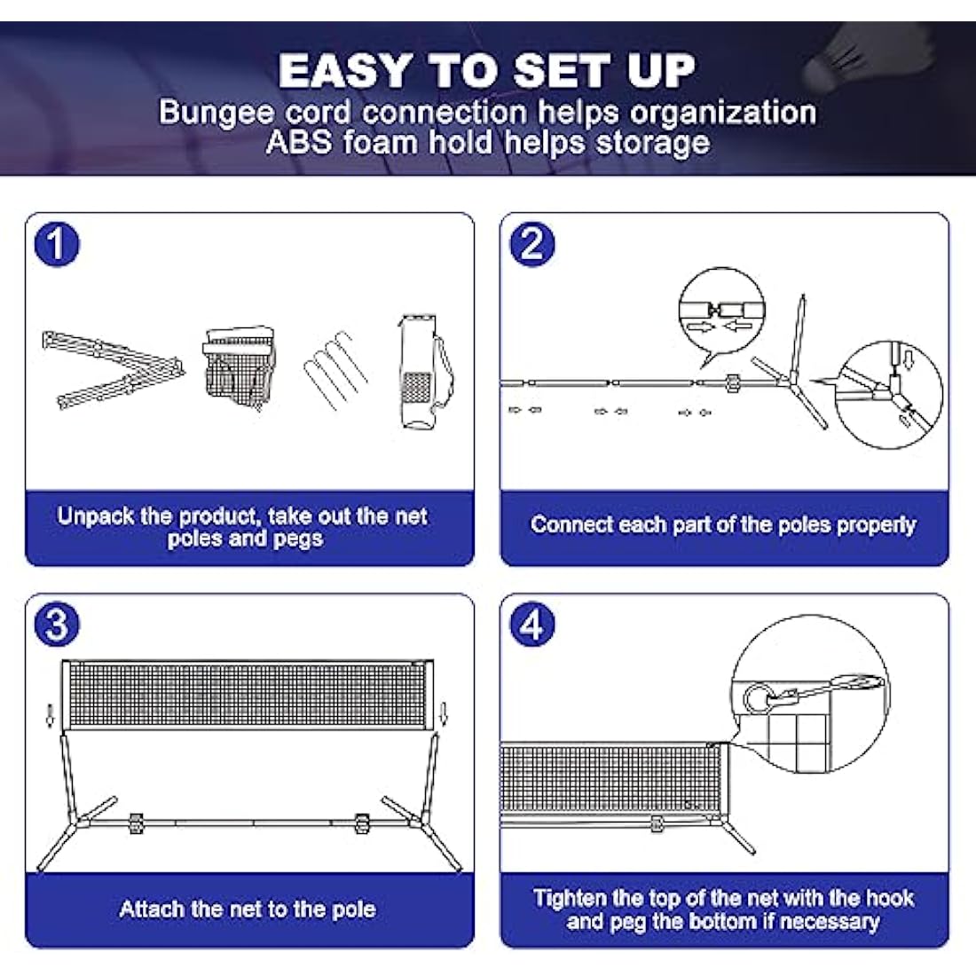 BAGAIL Portable Badminton Net – Adjustable Height Foldable Sports Net