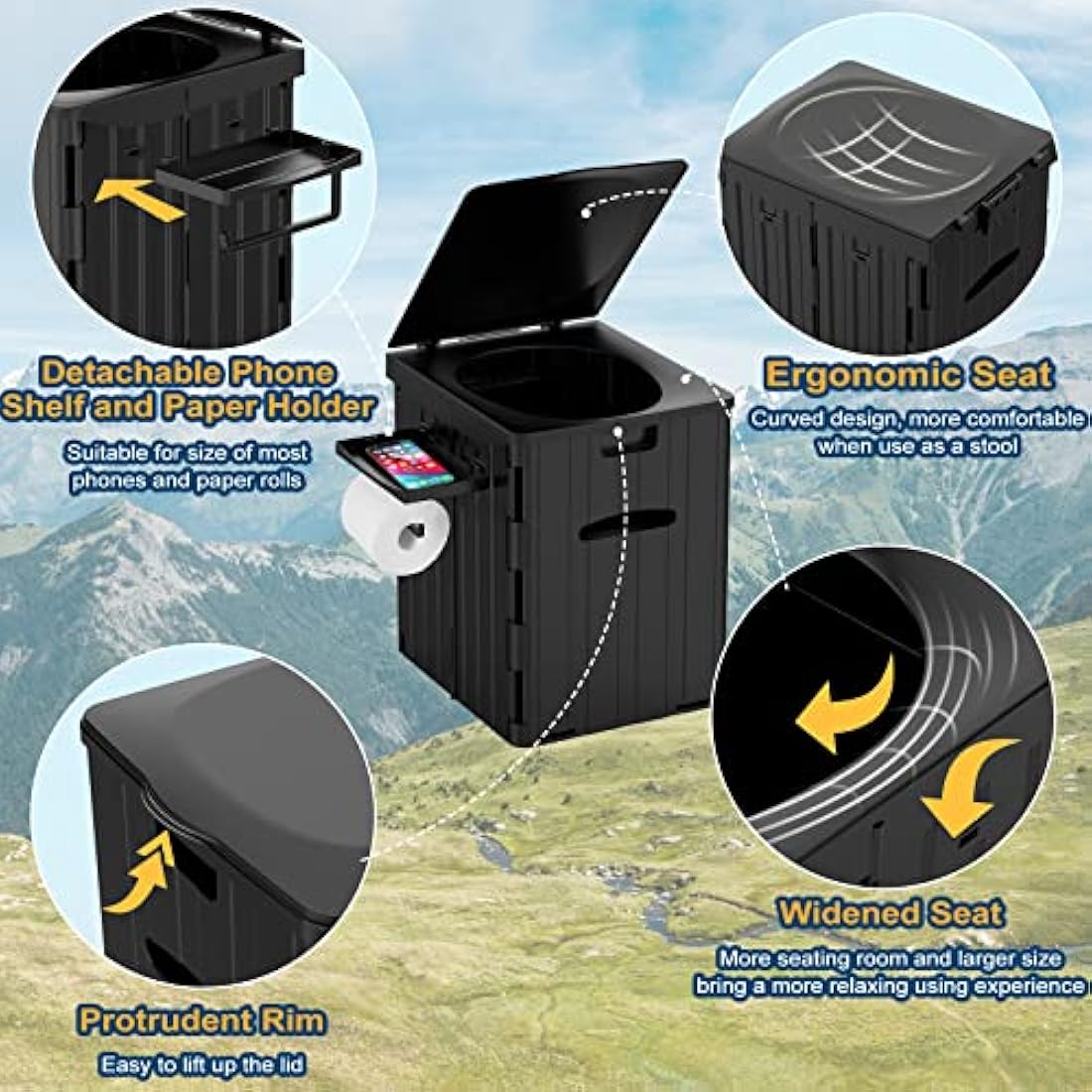 WADEO Extra-Large Folding Camping Toilet | Heavy-Duty Portable Potty