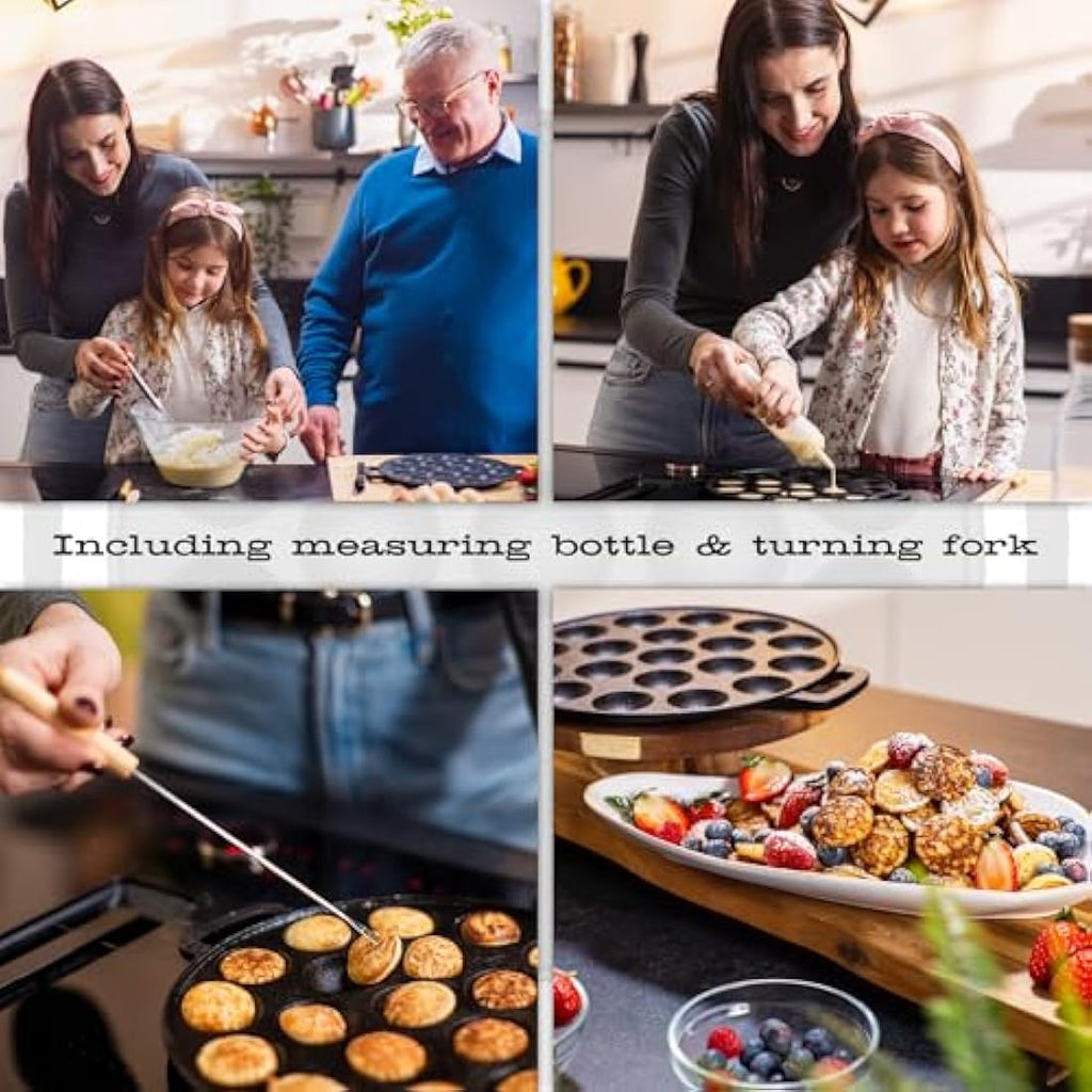 IRONO Cast Iron Poffertjes Pan – 19 Hole Mini Pancake Maker Set