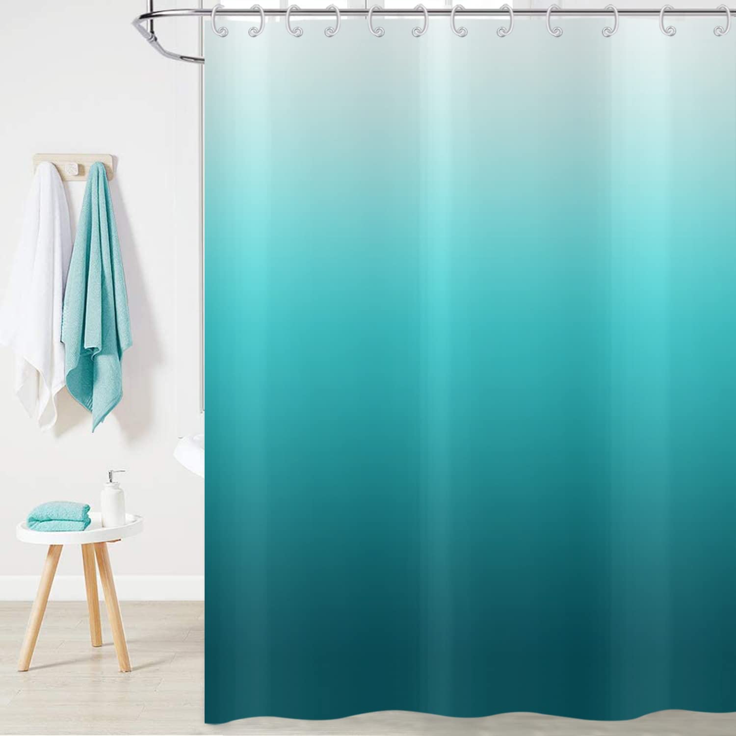 Hnmdmyi Teal Blue Ombre Shower Curtain | Waterproof Polyester Fabric 71x71