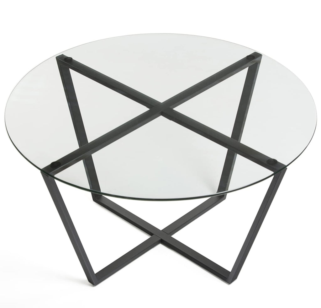 Mango Steam Round Metro Glass Coffee Table/Side Table/for Living Room & Dining Room - Clear Top/Black Base - image 2