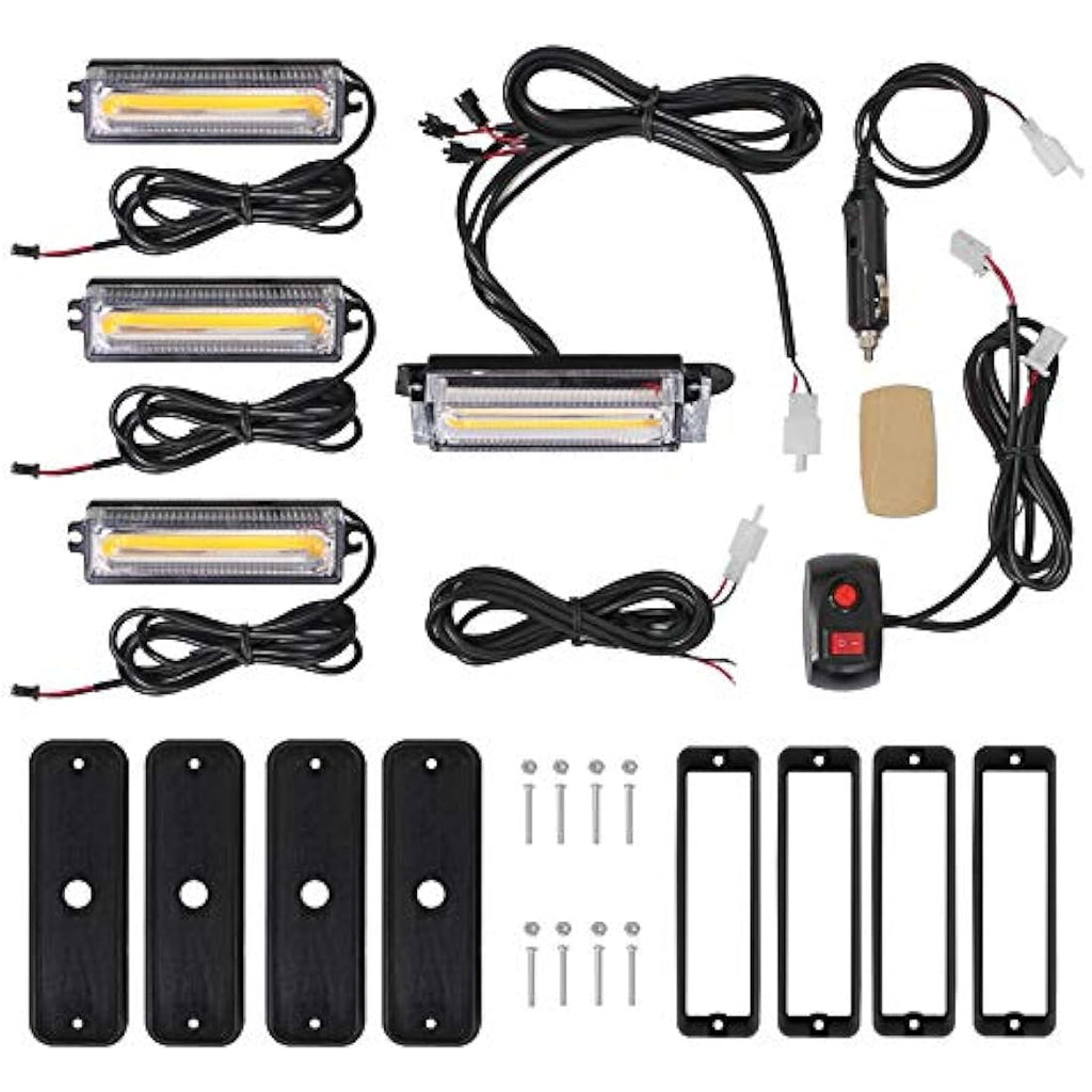 Justech 4PCS Amber COB Emergency Grill Lights – 18 Flash Modes for Trucks