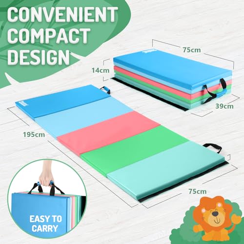 PhysKcal 5-Panel Folding Gymnastics Tumbling Mat | 6.4ft Thick Exercise Mat