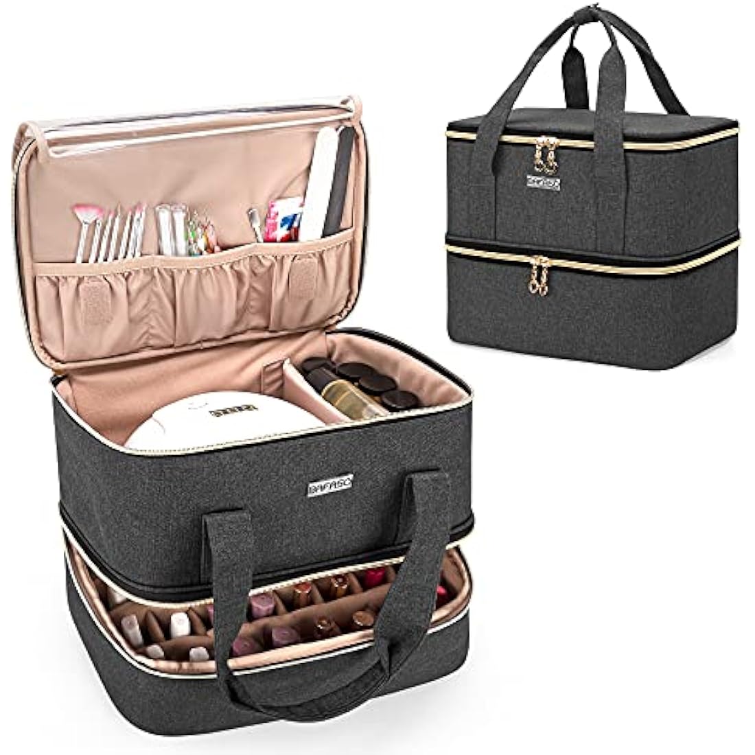 BAFASO Nail Polish Organiser Case - Holds 40 Bottles & Nail Lamp, Black