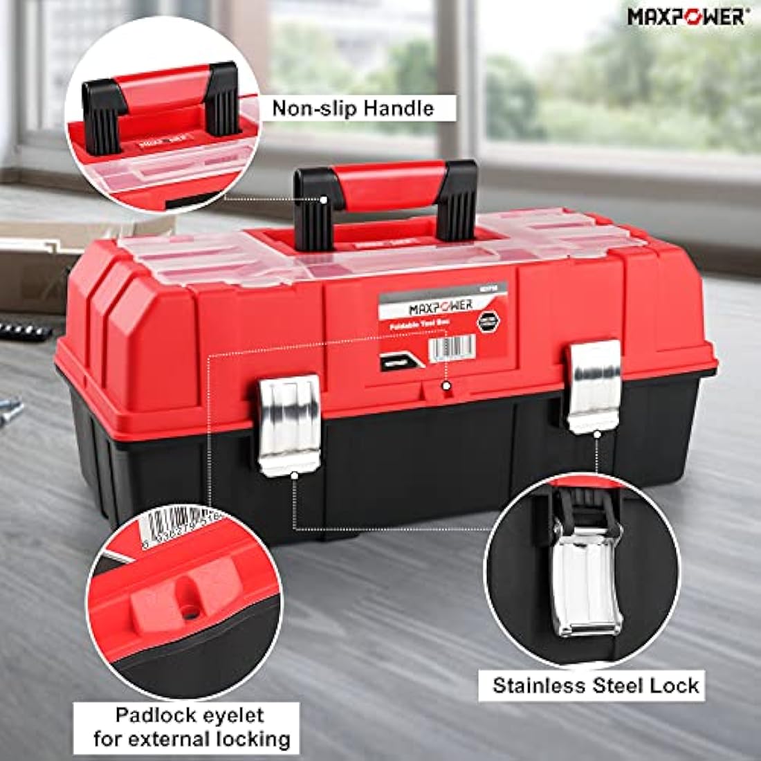 MAXPOWER 17-Inch Cantilever Tool Box – 3-Layer Plastic Storage Organiser