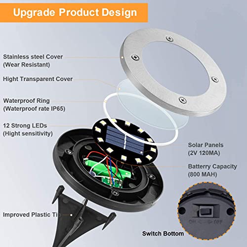 Nurkoo Solar Floor Lights | 12-Pack Outdoor 12 LED Disk Lights | Cool White