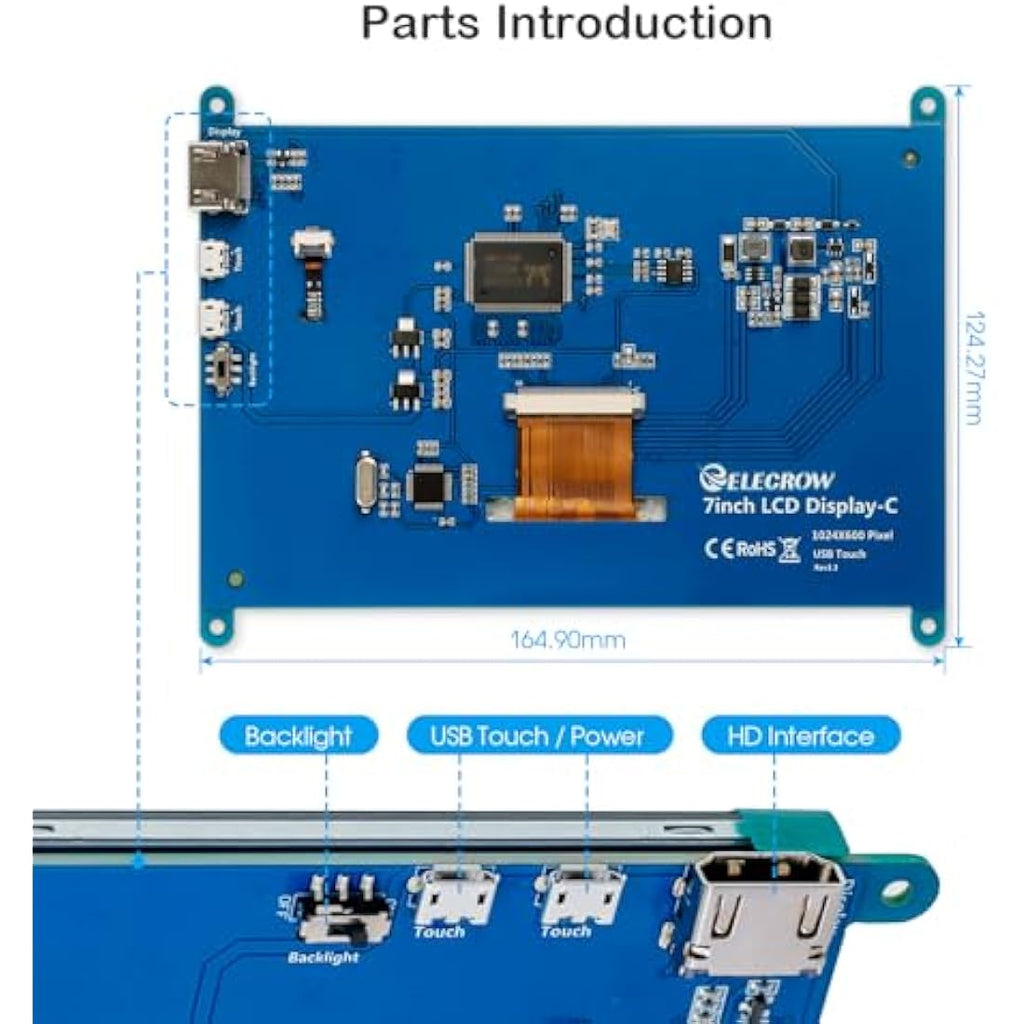 ELECROW 10.1 Inch Touchscreen Monitor | 1280x800 IPS Raspberry Pi Display